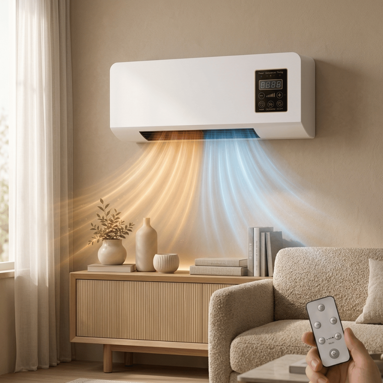 Wall Fan Heater with Remote – Heating & Cooling